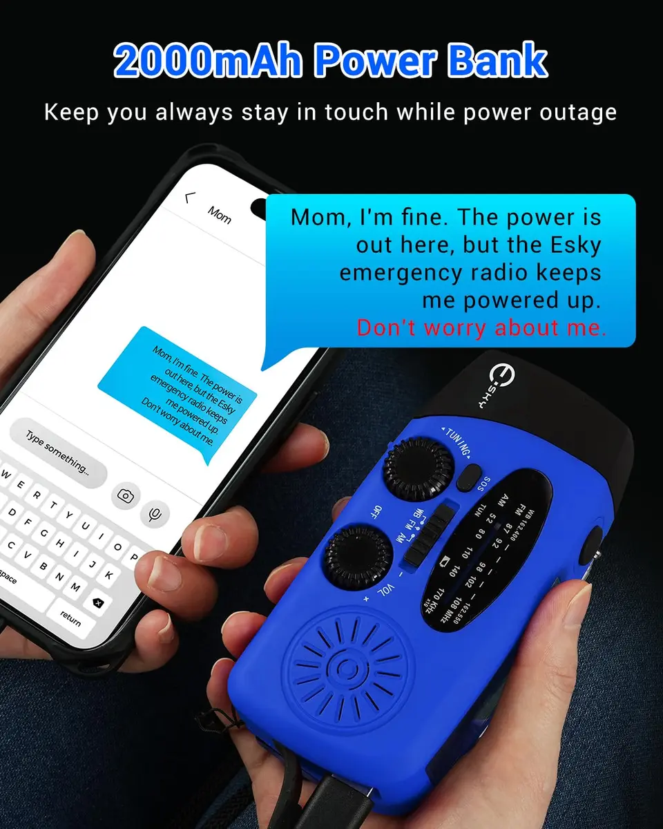 Esky Emergency Hand Crank Radio with 3 LED Flashlight, AM/FM/NOAA Portable Weather Radio 255g (9oz) | Survival Tool for Indoor Outdoor Camping - view 3