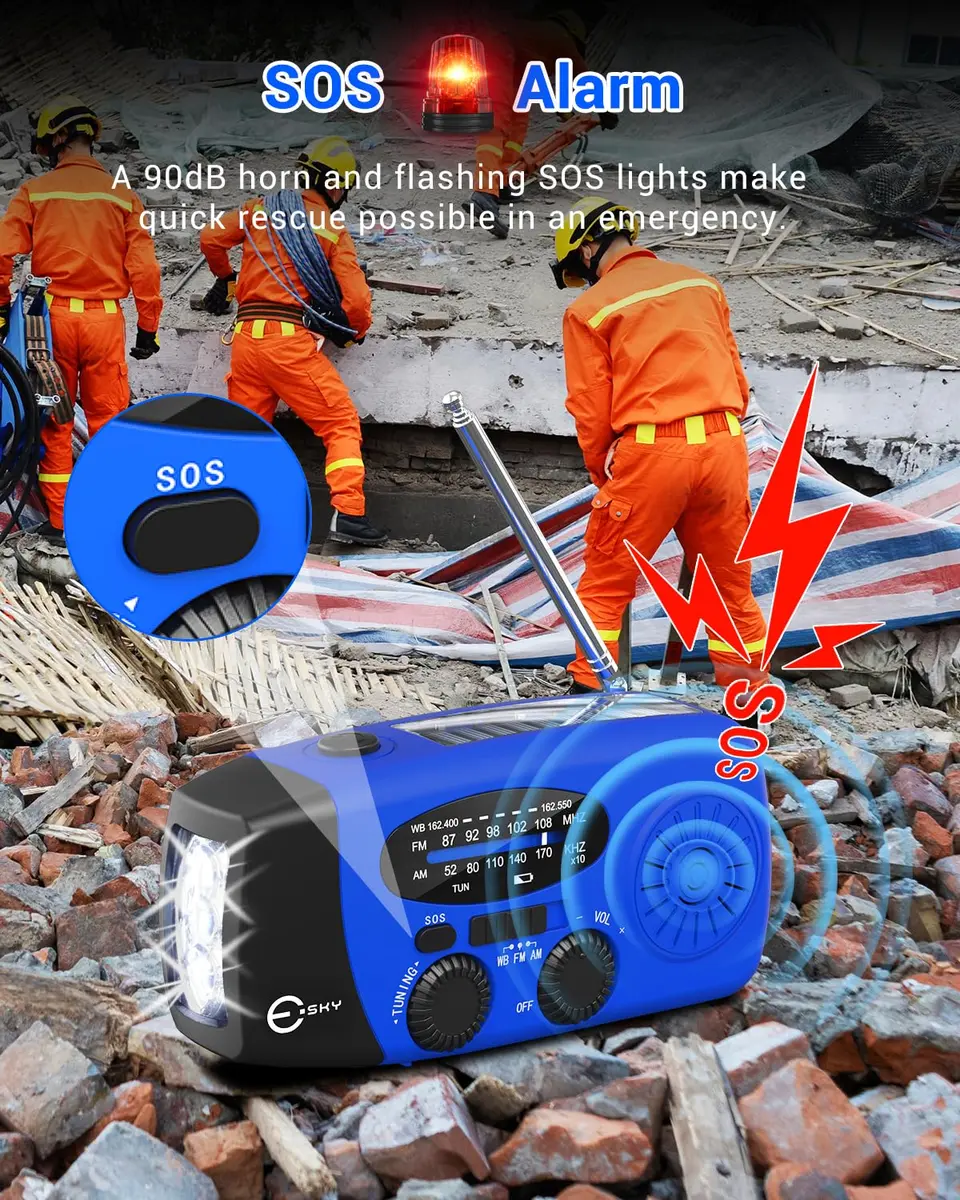Esky Emergency Hand Crank Radio with 3 LED Flashlight, AM/FM/NOAA Portable Weather Radio 255g (9oz) | Survival Tool for Indoor Outdoor Camping - view 4