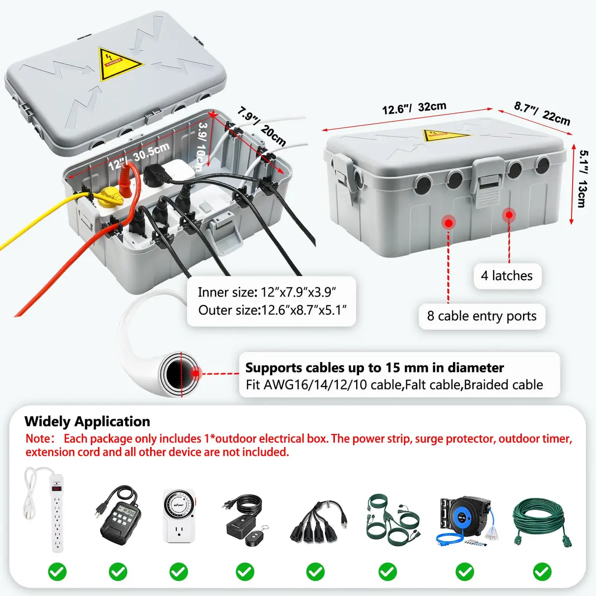 Hrensaw Large Outdoor Electrical Box 12.5x8.5x5 inch IP54 Waterproof Weatherproof Cover - view 2