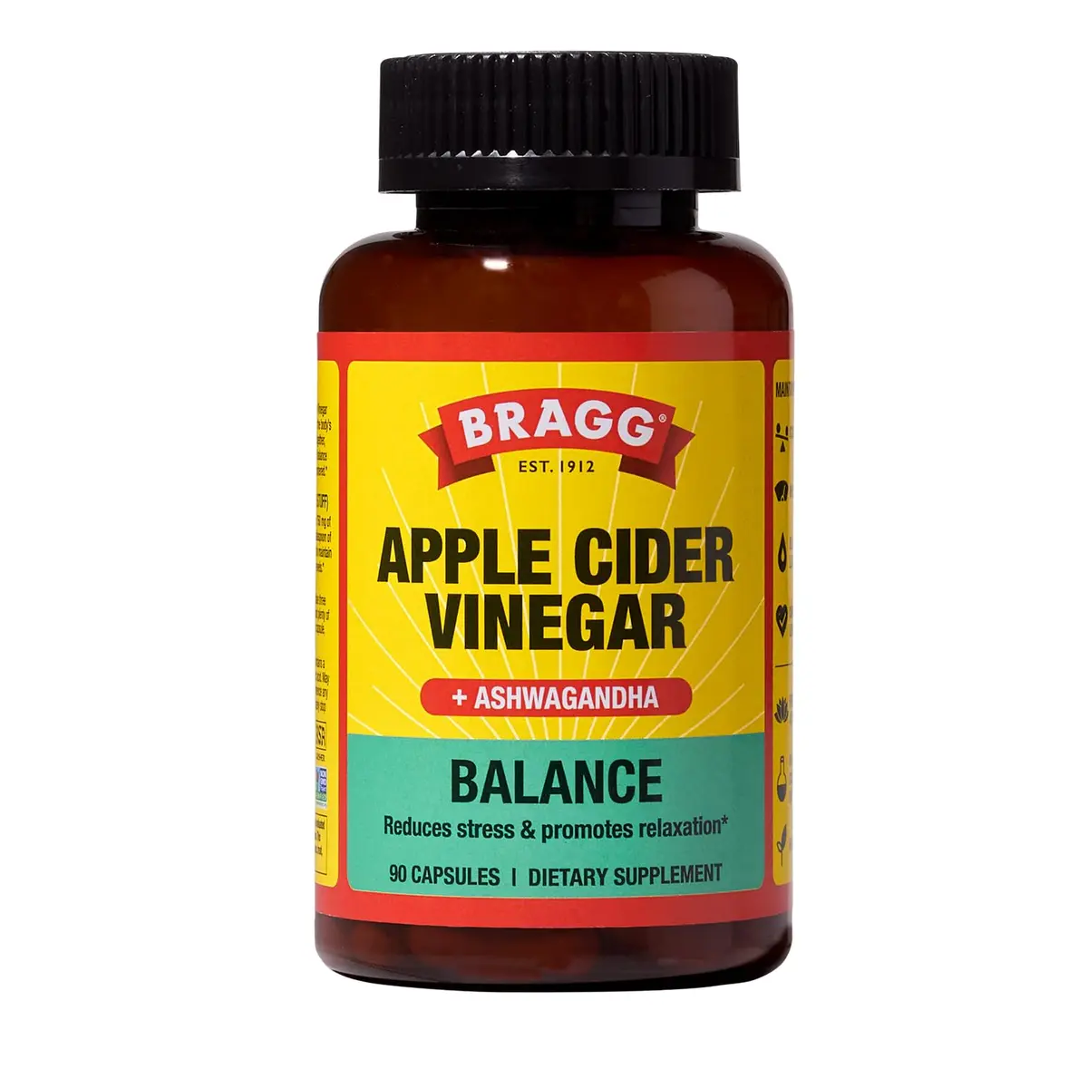 BRAGG Balance Apple Cider Vinegar Capsules with Ashwagandha - 90 Capsules | Supports Energy & Stress Relief - main product image