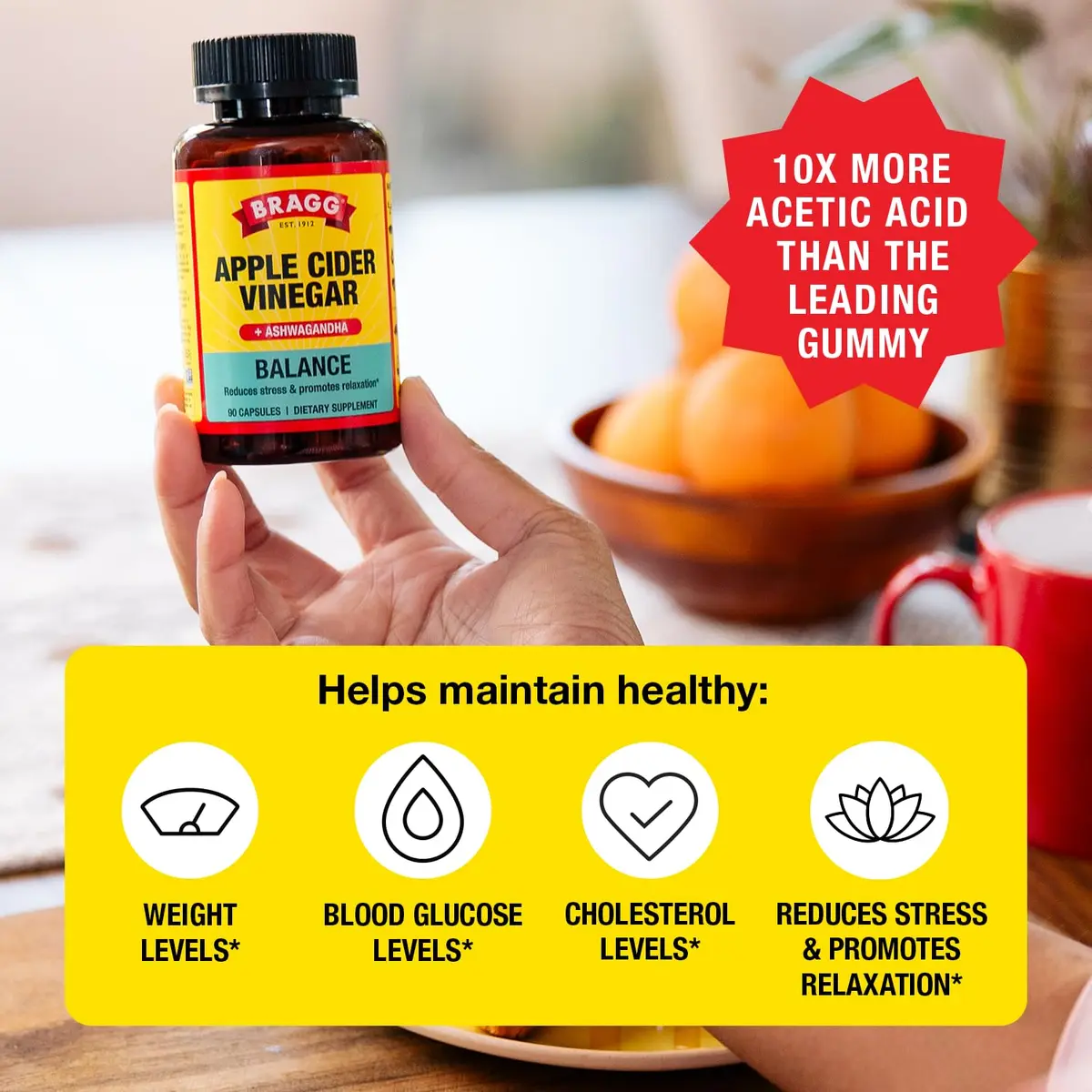 BRAGG Balance Apple Cider Vinegar Capsules with Ashwagandha - 90 Capsules | Supports Energy & Stress Relief - view 2