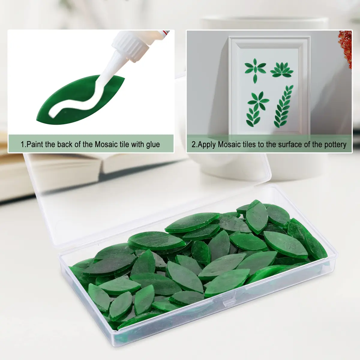 Yoption Petal Mosaic Tiles 100 Pieces | Hand-Cut Glass Flower Leaves for Art & Home Decor - view 5