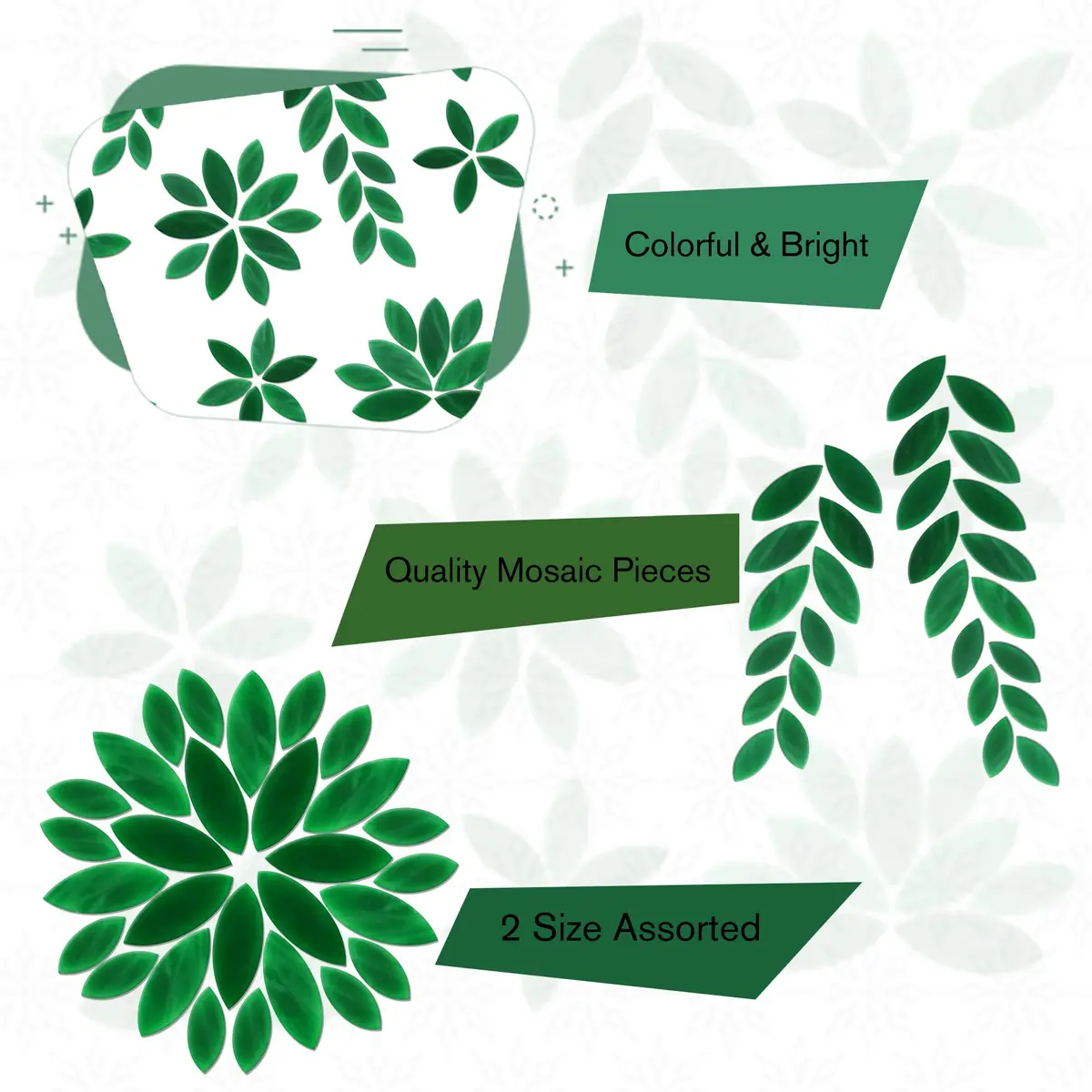 Yoption Petal Mosaic Tiles 100 Pieces | Hand-Cut Glass Flower Leaves for Art & Home Decor - view 3