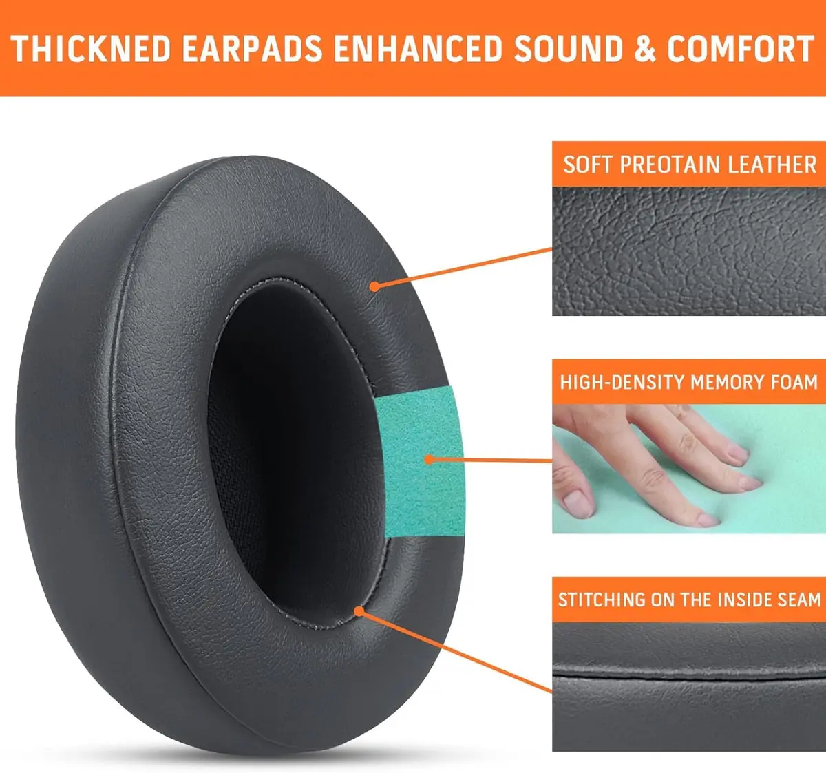 GEVO Replacement Ear Pads for Beats Studio 3 | Thicker Memory Foam, Titanium Grey, Easy Fit - view 4
