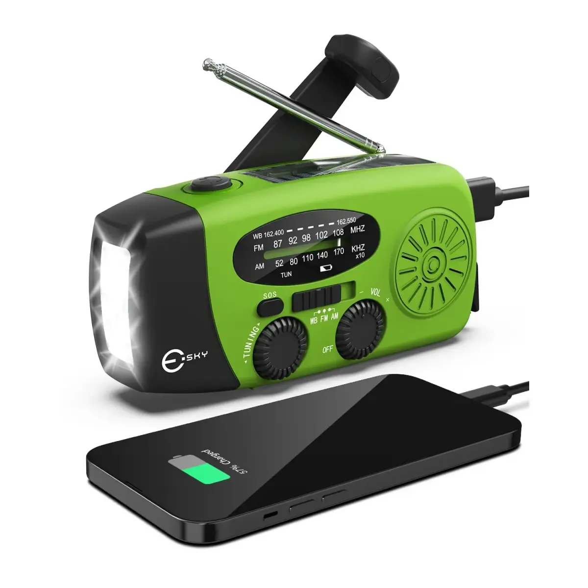 Esky Emergency Hand Crank Radio Green 250g (8.8 oz) | AM/FM/NOAA Weather Alerts with SOS Alarm - main product image