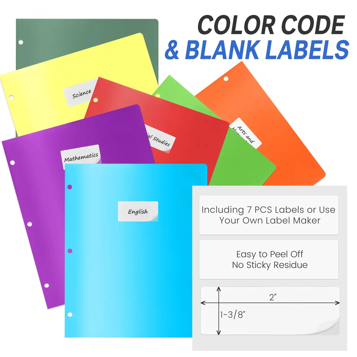 Sooez 7 Pack Plastic File Folders with Pockets & 3-Hole Punch, Letter Size, Bright Colors - view 3