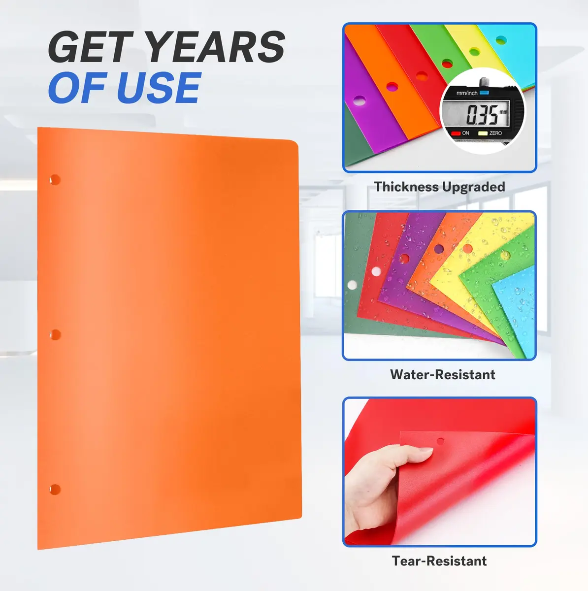 Sooez 7 Pack Plastic File Folders with Pockets & 3-Hole Punch, Letter Size, Bright Colors - view 4