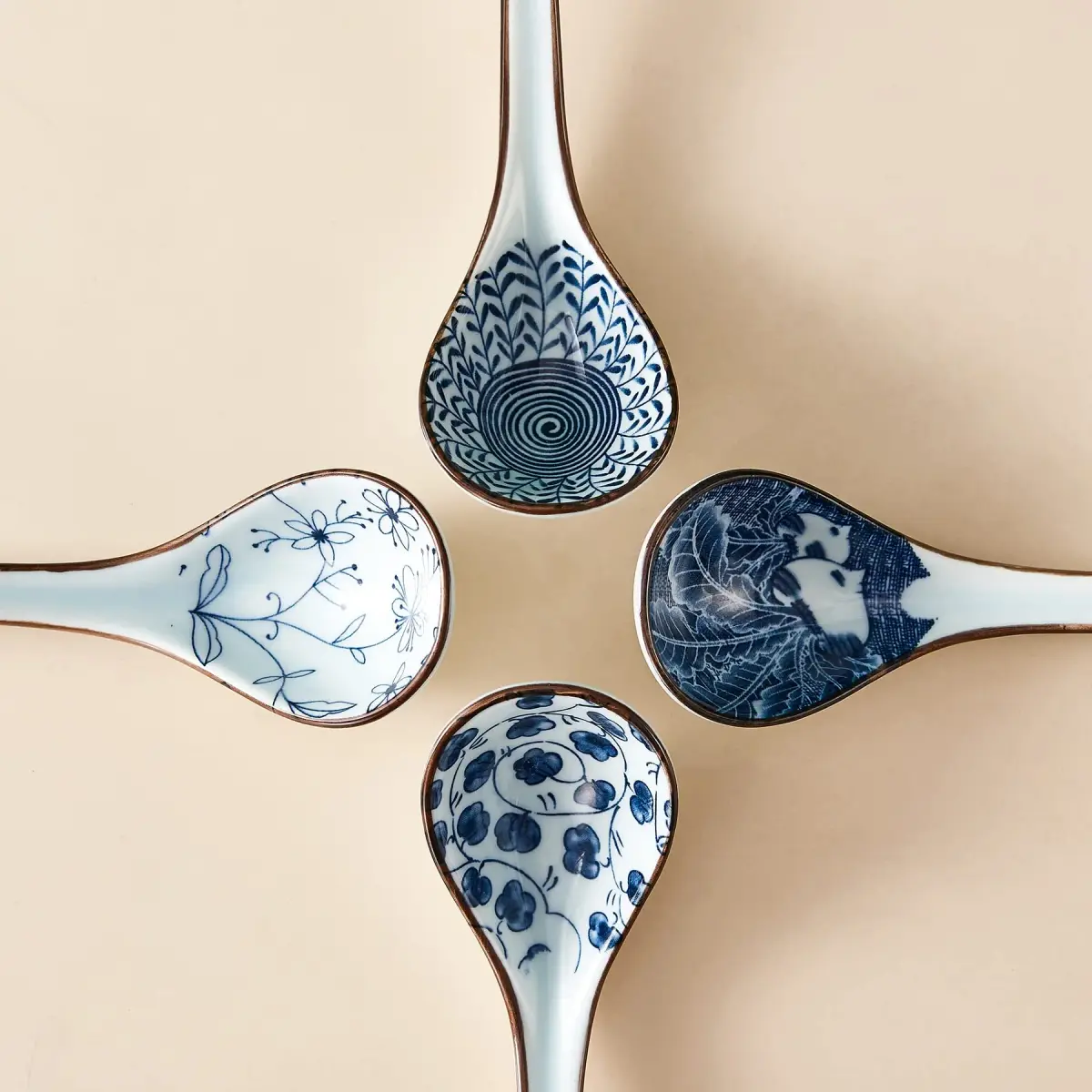 Hoilse Ceramic Asian Soup Spoons Set of 4 | Elegant Blue & White Porcelain for Ramen, Pho, Dumplings - view 8