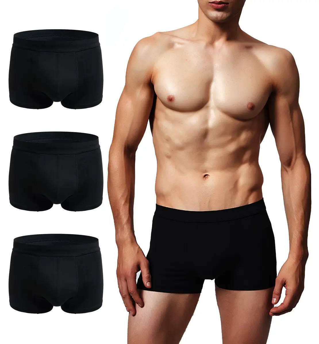 AIRCUTE Men Urinary Incontinence Underwear Washable Absorbency Soft Bladder Leak Proof Boxer Briefs 60 ML (X-Large,3 Black) - main product image