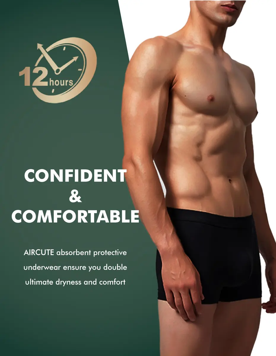 AIRCUTE Men Urinary Incontinence Underwear Washable Absorbency Soft Bladder Leak Proof Boxer Briefs 60 ML (X-Large,3 Black) - view 5
