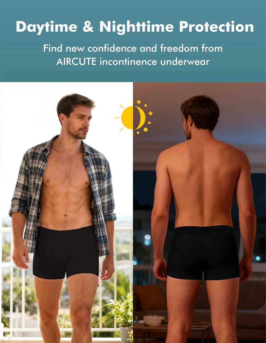 AIRCUTE Men Urinary Incontinence Underwear Washable Absorbency Soft Bladder Leak Proof Boxer Briefs 60 ML (X-Large,3 Black) - view 7
