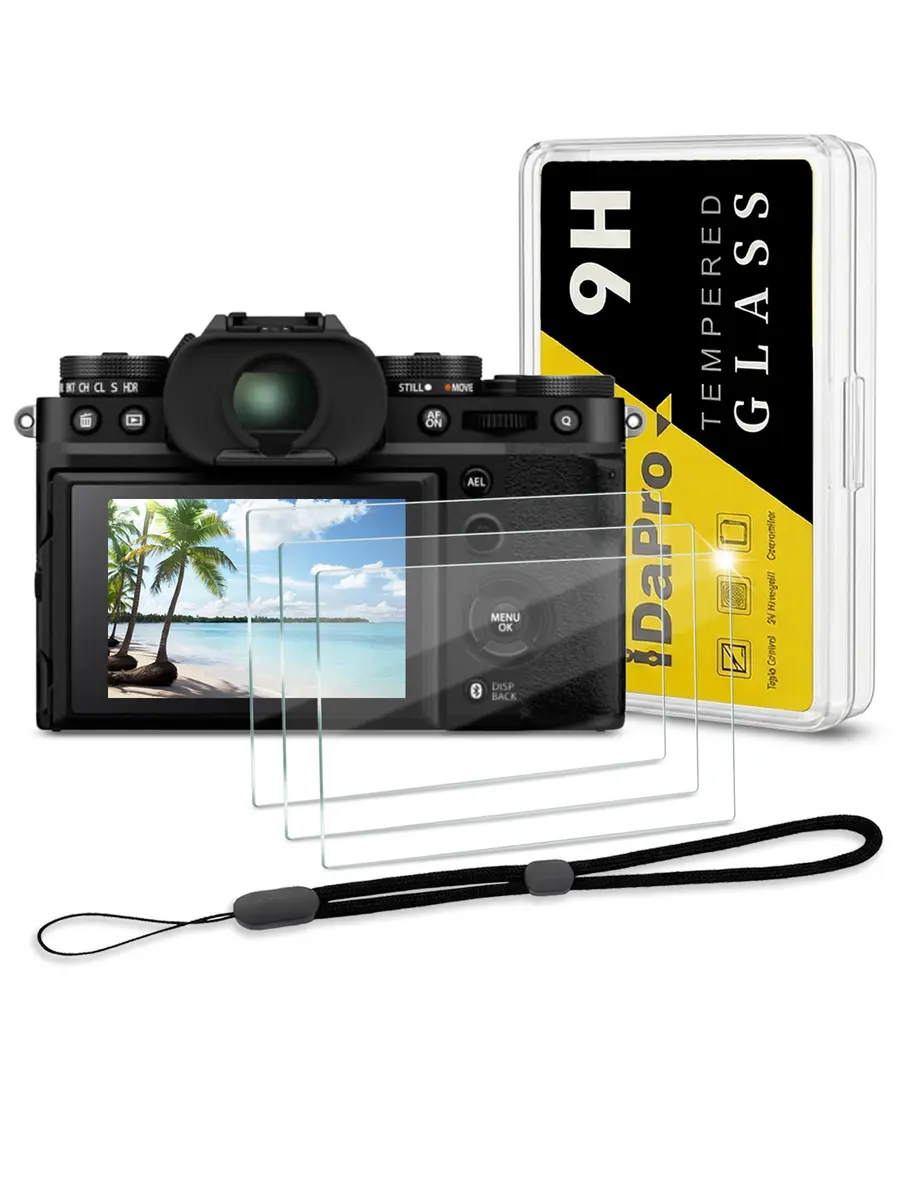 iDaPro Screen Protector for Fujifilm X-T5 9H Tempered Glass | Ultra Clear, Scratch-Resistant, 3 Pack + Wrist Strap - main product image