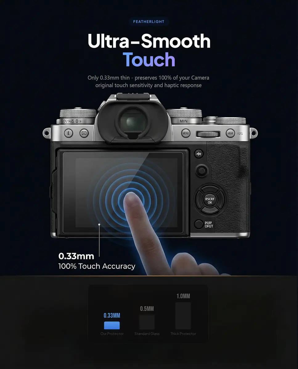 iDaPro Screen Protector for Fujifilm X-T5 9H Tempered Glass | Ultra Clear, Scratch-Resistant, 3 Pack + Wrist Strap - view 8