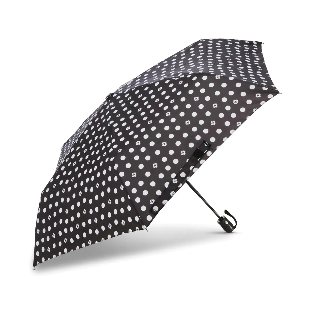Samsonite Compact Auto Open/Close Umbrella Black/White Swirl Dot | Windproof & Water-Resistant 38" Canopy - main product image