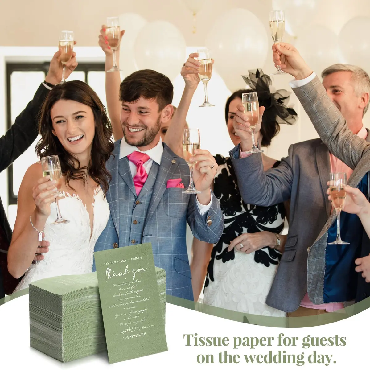 Fumete Thank You Wedding Napkins 3 Ply Sage Green | Elegant Disposable Cocktail Napkins for Weddings & Events - view 7