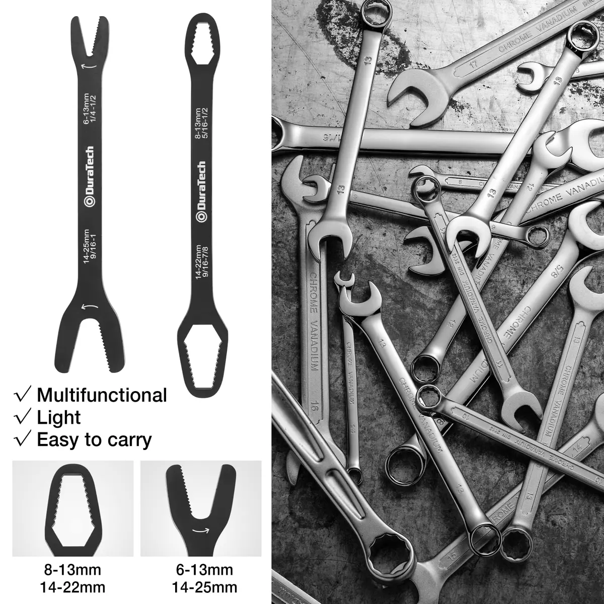 DURATECH Universal Wrench Set, SAE & Metric, 38 Sizes, 12 in Long | Corrosion-Resistant Carbon Steel - view 7