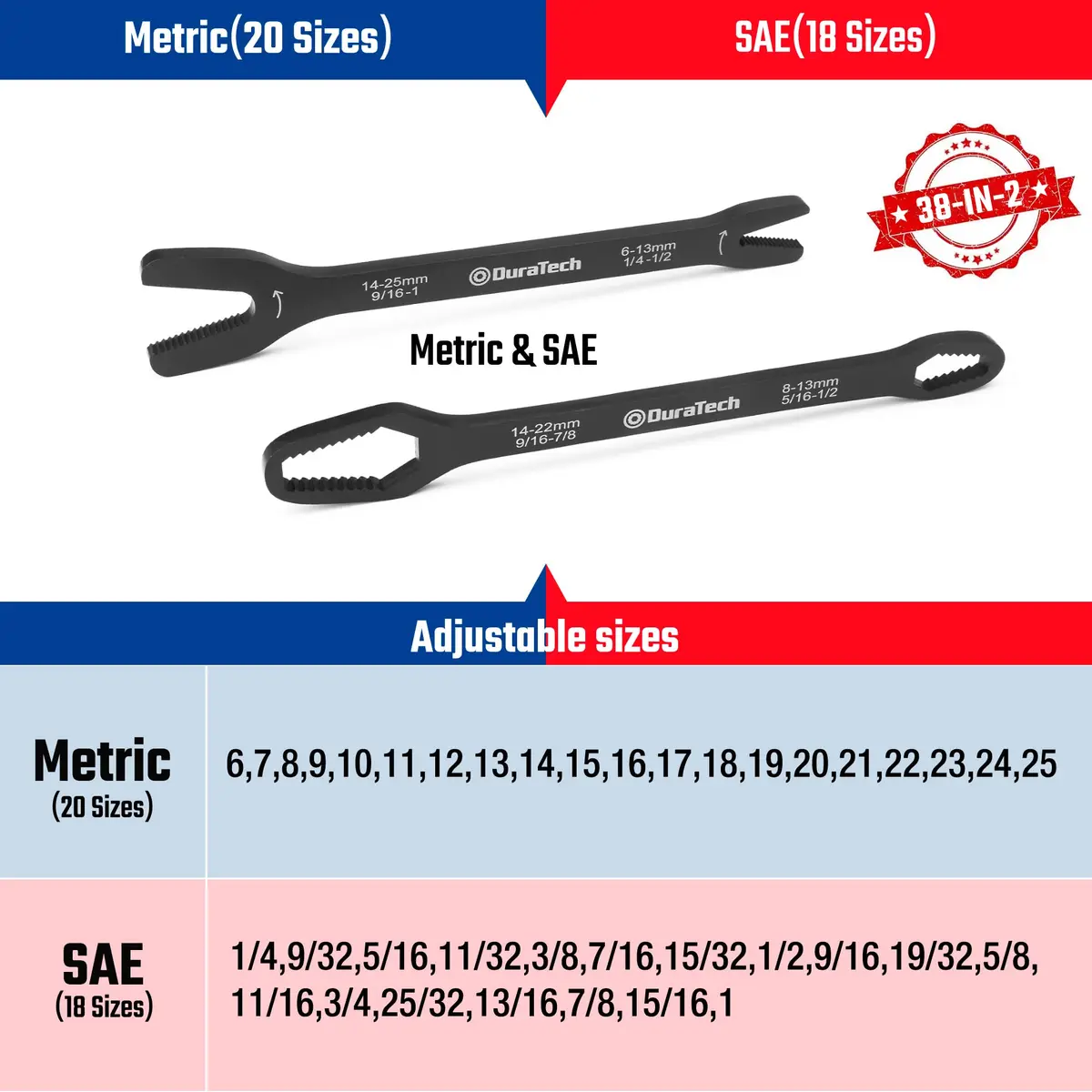 DURATECH Universal Wrench Set, SAE & Metric, 38 Sizes, 12 in Long | Corrosion-Resistant Carbon Steel - view 4