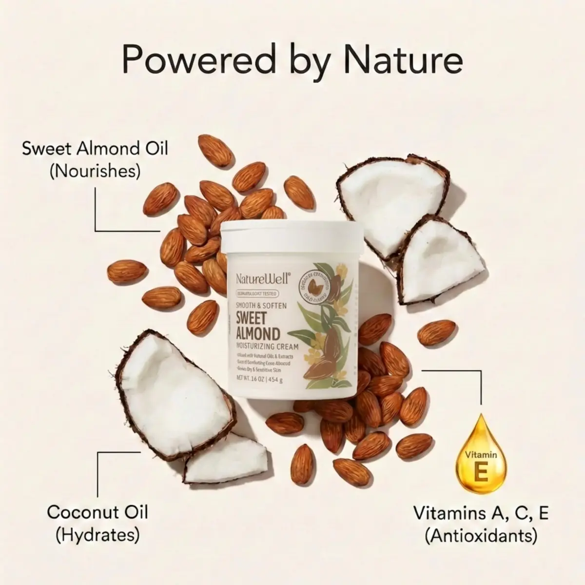 NATURE WELL Sweet Almond Body Cream 473ml (16 Oz) | Deep Hydration for Dry, Sensitive Skin - view 3