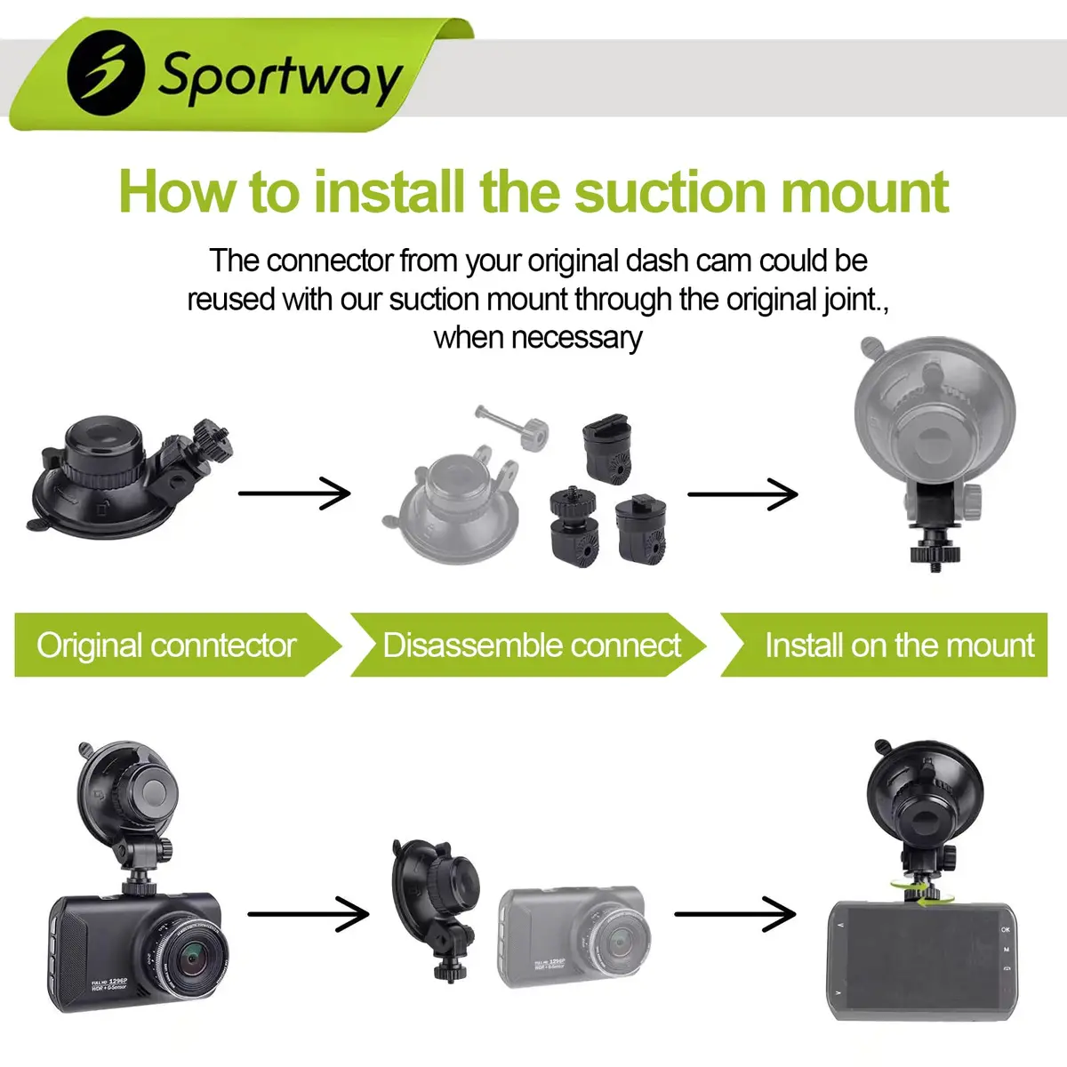 Sportway S501 Dash Cam Suction Mount Holder with Joint | 5.3cm Diameter, 5kg Load Capacity - view 3