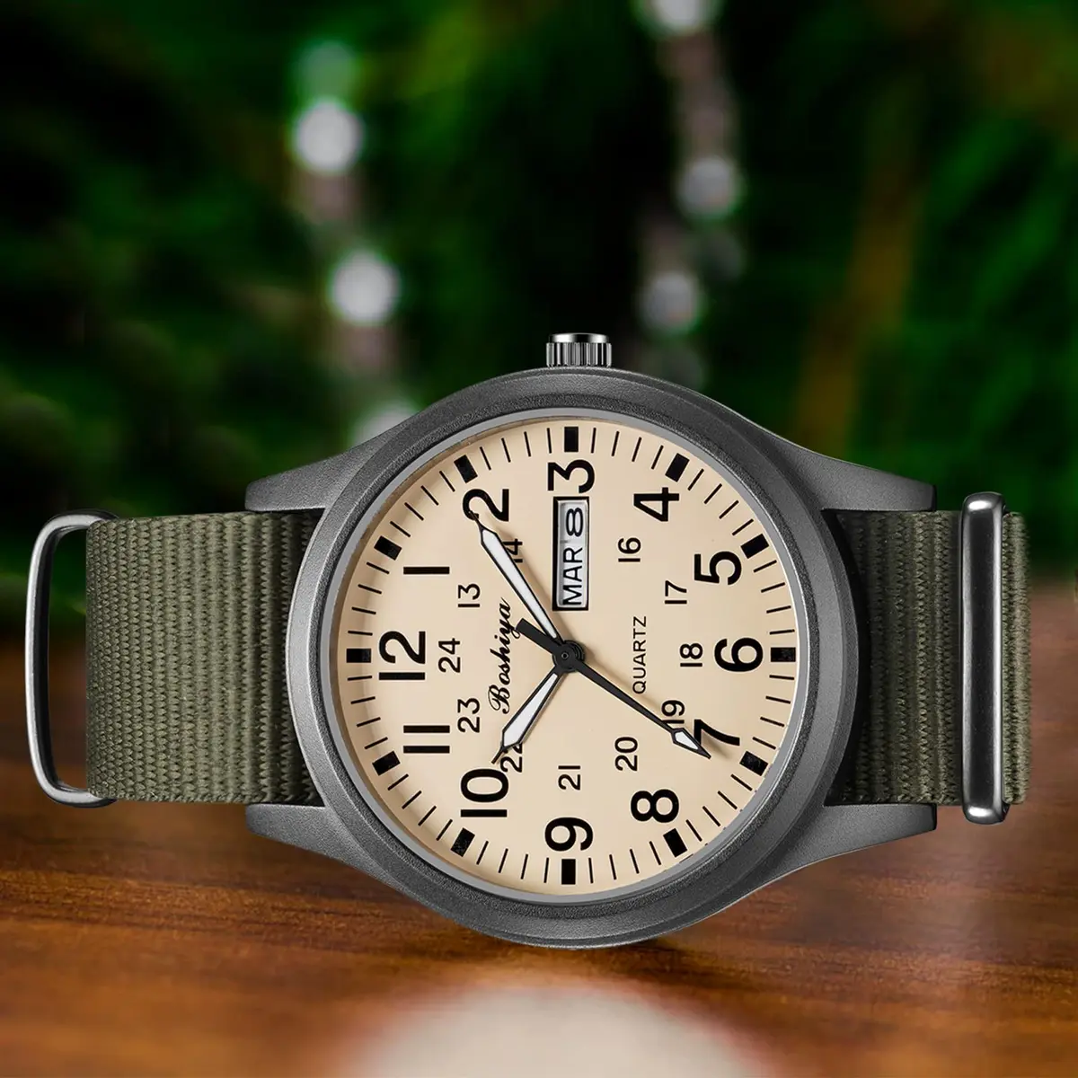 BOSHIYA Men's Tactical Field Quartz Watch 40mm Calendar | Japanese Movement, Water Resistant - view 2