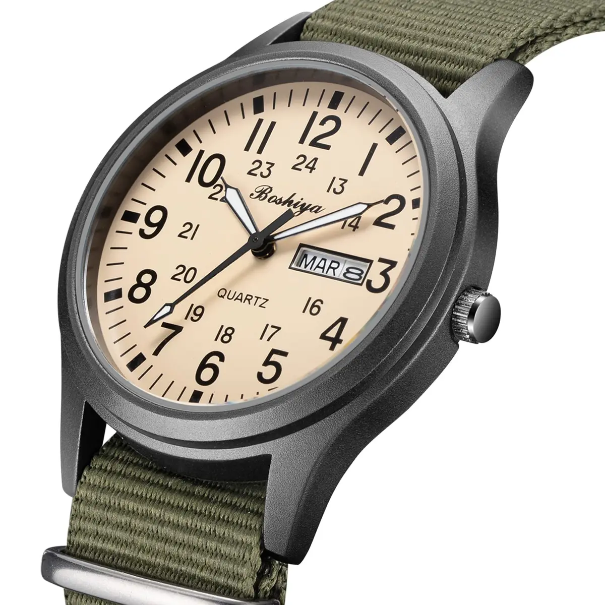 BOSHIYA Men's Tactical Field Quartz Watch 40mm Calendar | Japanese Movement, Water Resistant - view 3