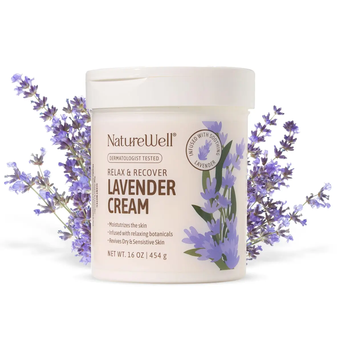 NATURE WELL Lavender Body Cream 473ml (16 Oz) | Dermatologist Tested for Dry & Sensitive Skin - main product image