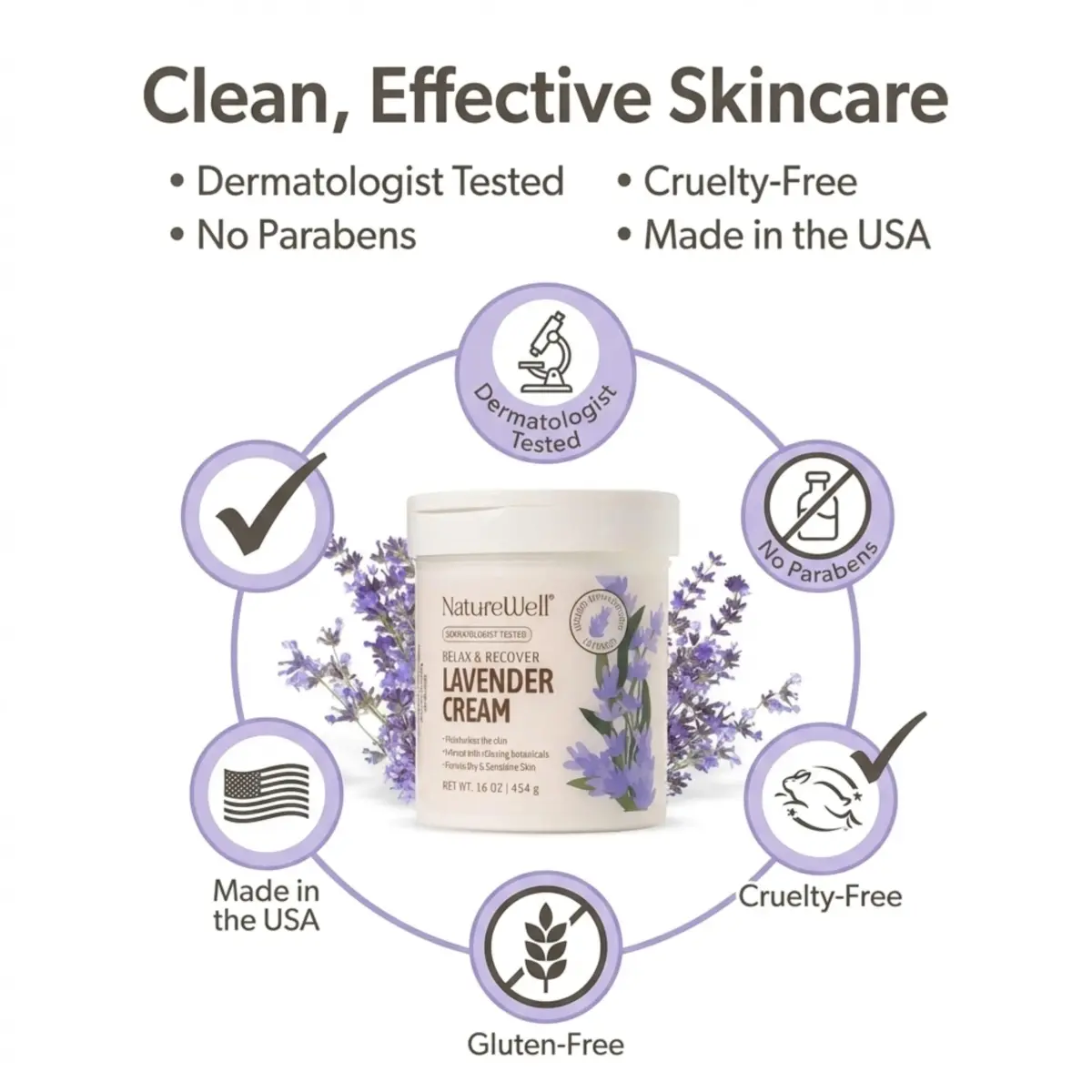 NATURE WELL Lavender Body Cream 473ml (16 Oz) | Dermatologist Tested for Dry & Sensitive Skin - view 5