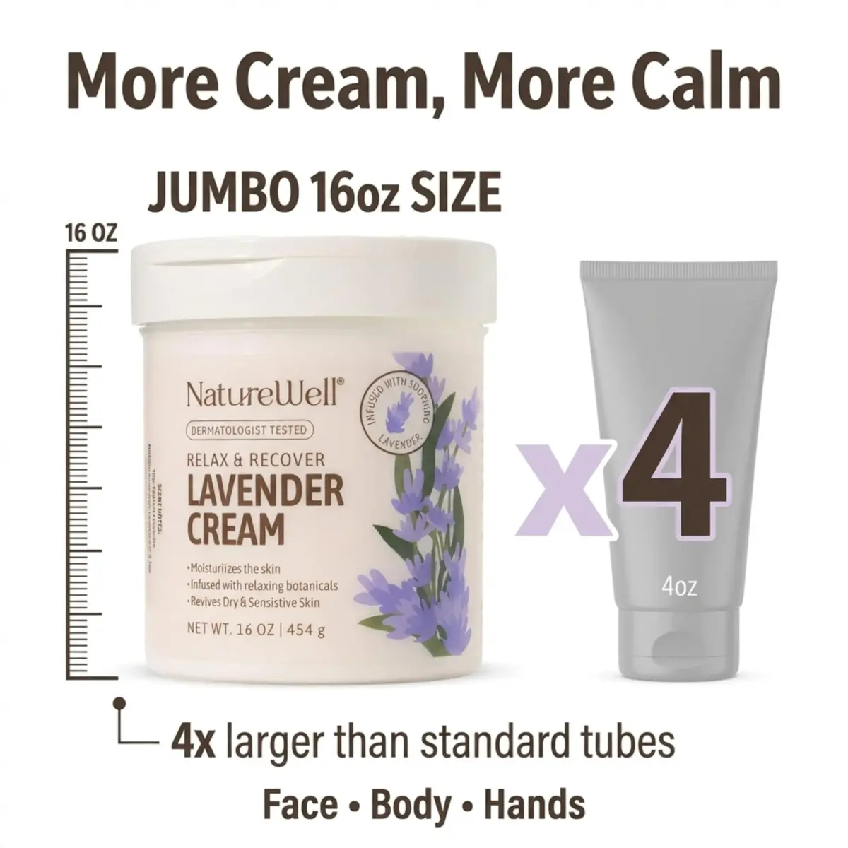 NATURE WELL Lavender Body Cream 473ml (16 Oz) | Dermatologist Tested for Dry & Sensitive Skin - view 6