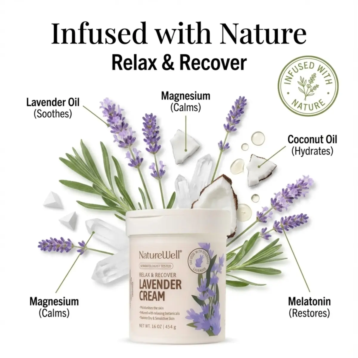 NATURE WELL Lavender Body Cream 473ml (16 Oz) | Dermatologist Tested for Dry & Sensitive Skin - view 2