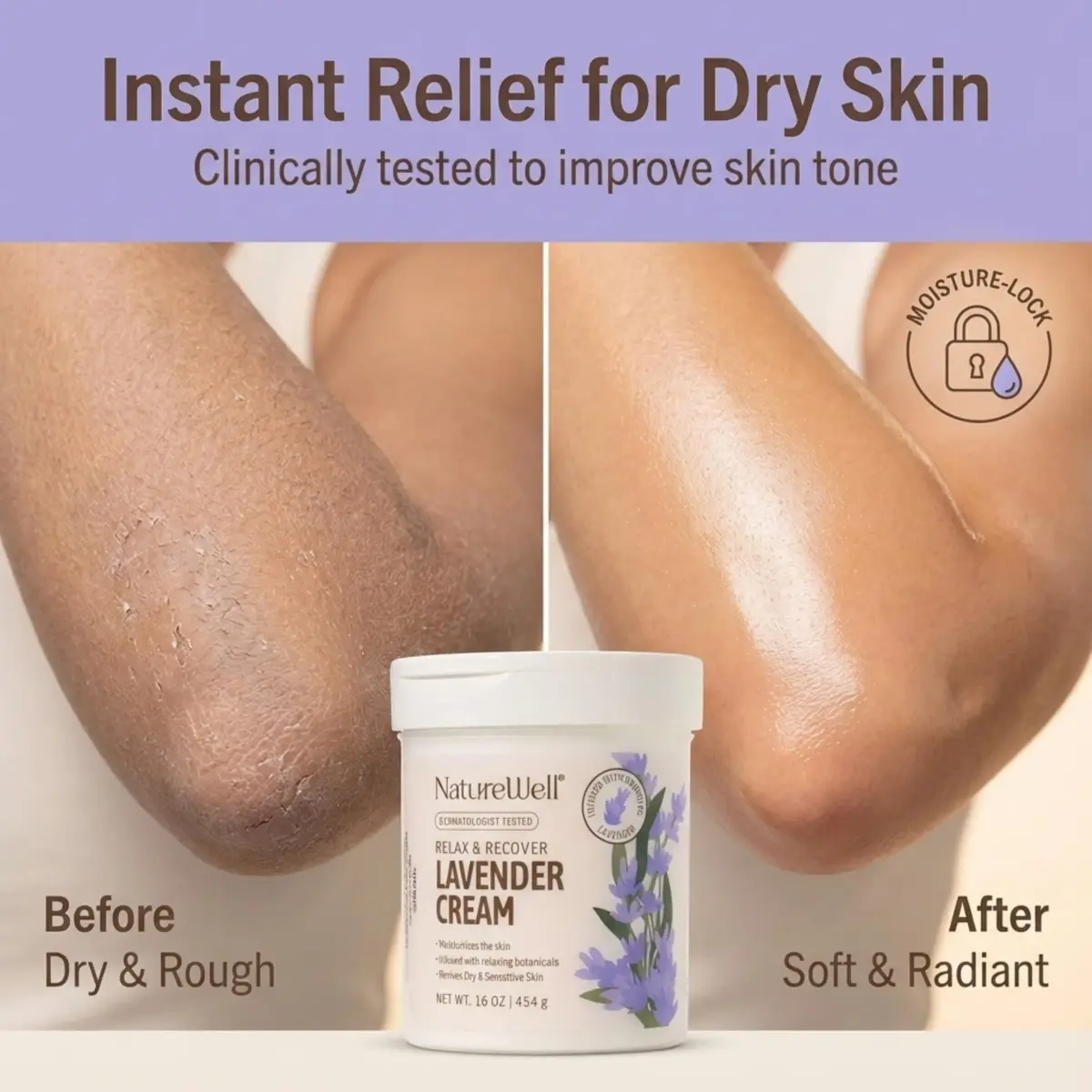 NATURE WELL Lavender Body Cream 473ml (16 Oz) | Dermatologist Tested for Dry & Sensitive Skin - view 4