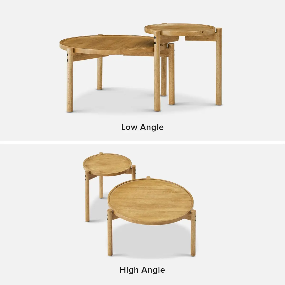 mopio Dylan Solid Wood Nesting Coffee Table Set (Mango Wood Oak, Round) | Modern Rustic Farmhouse Style - view 8