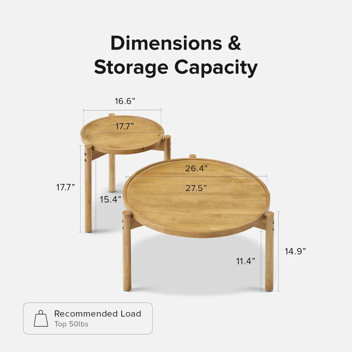 mopio Dylan Solid Wood Nesting Coffee Table Set (Mango Wood Oak, Round) | Modern Rustic Farmhouse Style - view 2