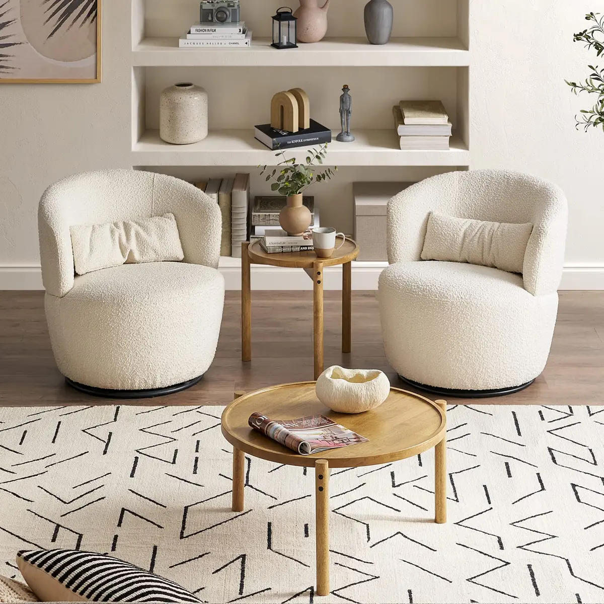 mopio Dylan Solid Wood Nesting Coffee Table Set (Mango Wood Oak, Round) | Modern Rustic Farmhouse Style - view 3