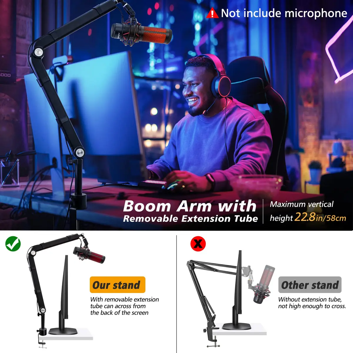 SUNMON Microphone Boom Arm for Blue Yeti | Adjustable Height, Heavy-Duty Metal Support (70-120c) - view 7
