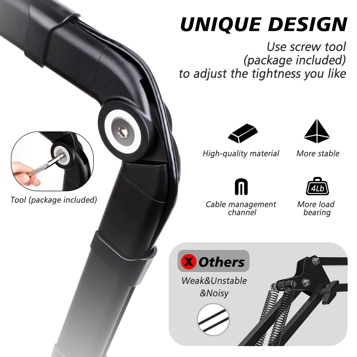 SUNMON Microphone Boom Arm for Blue Yeti | Adjustable Height, Heavy-Duty Metal Support (70-120c) - view 3