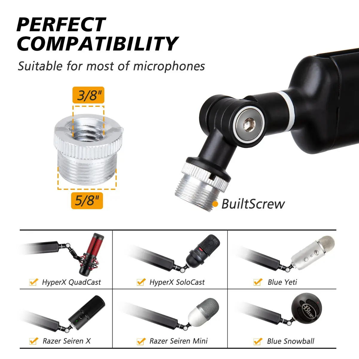 SUNMON Microphone Boom Arm for Blue Yeti | Adjustable Height, Heavy-Duty Metal Support (70-120c) - view 4