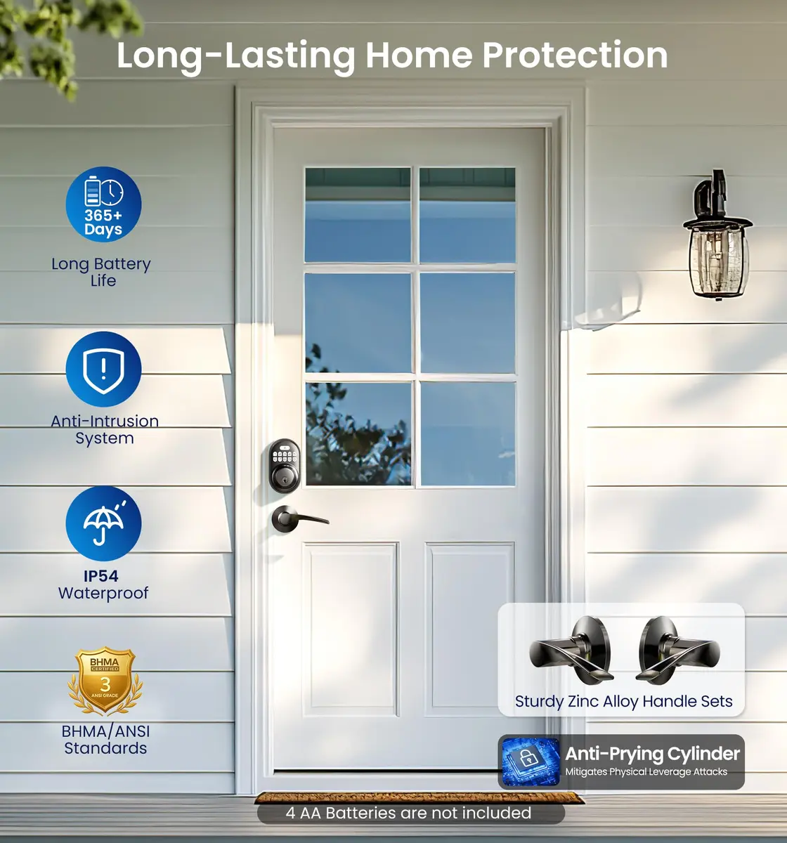 Veise RZ-C Keyless Entry Door Lock with 2 Lever Handles | Matte Black, Auto Lock & Anti-Peeping - view 5