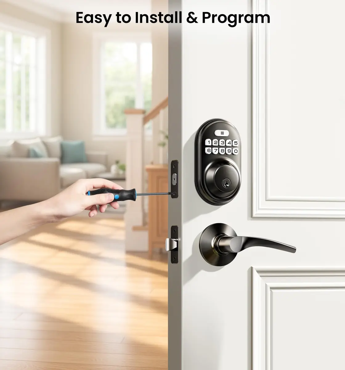 Veise RZ-C Keyless Entry Door Lock with 2 Lever Handles | Matte Black, Auto Lock & Anti-Peeping - view 8