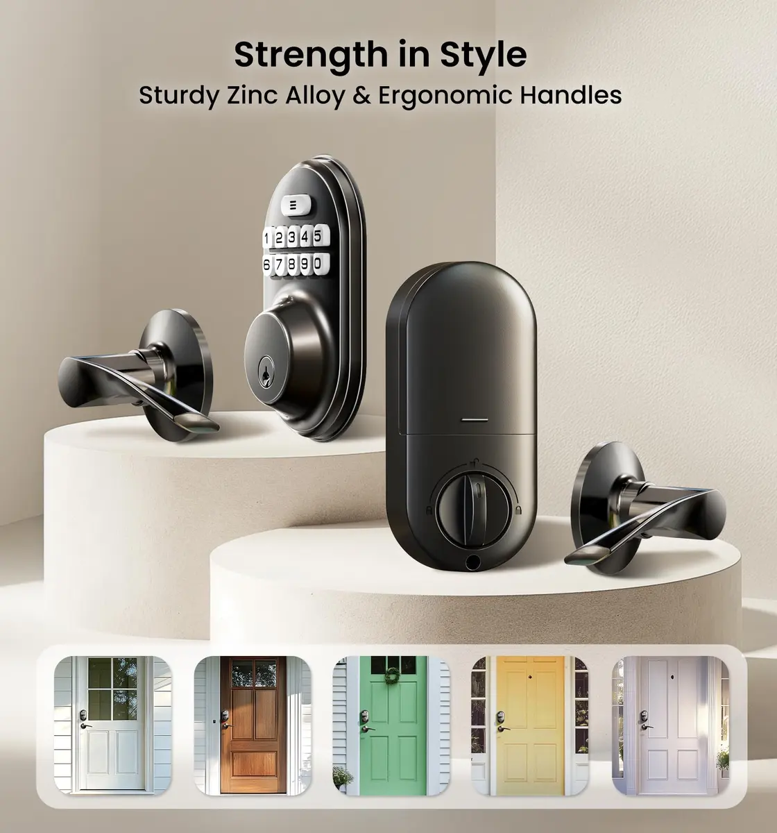 Veise RZ-C Keyless Entry Door Lock with 2 Lever Handles | Matte Black, Auto Lock & Anti-Peeping - view 9
