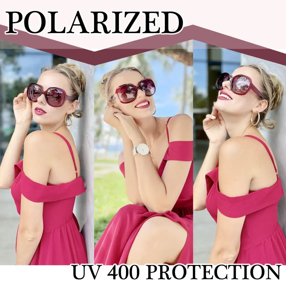 Joopin Oversized Butterfly Sunglasses for Women | D12-black + Clear Rose Red Polarized UV400 Protection - view 3