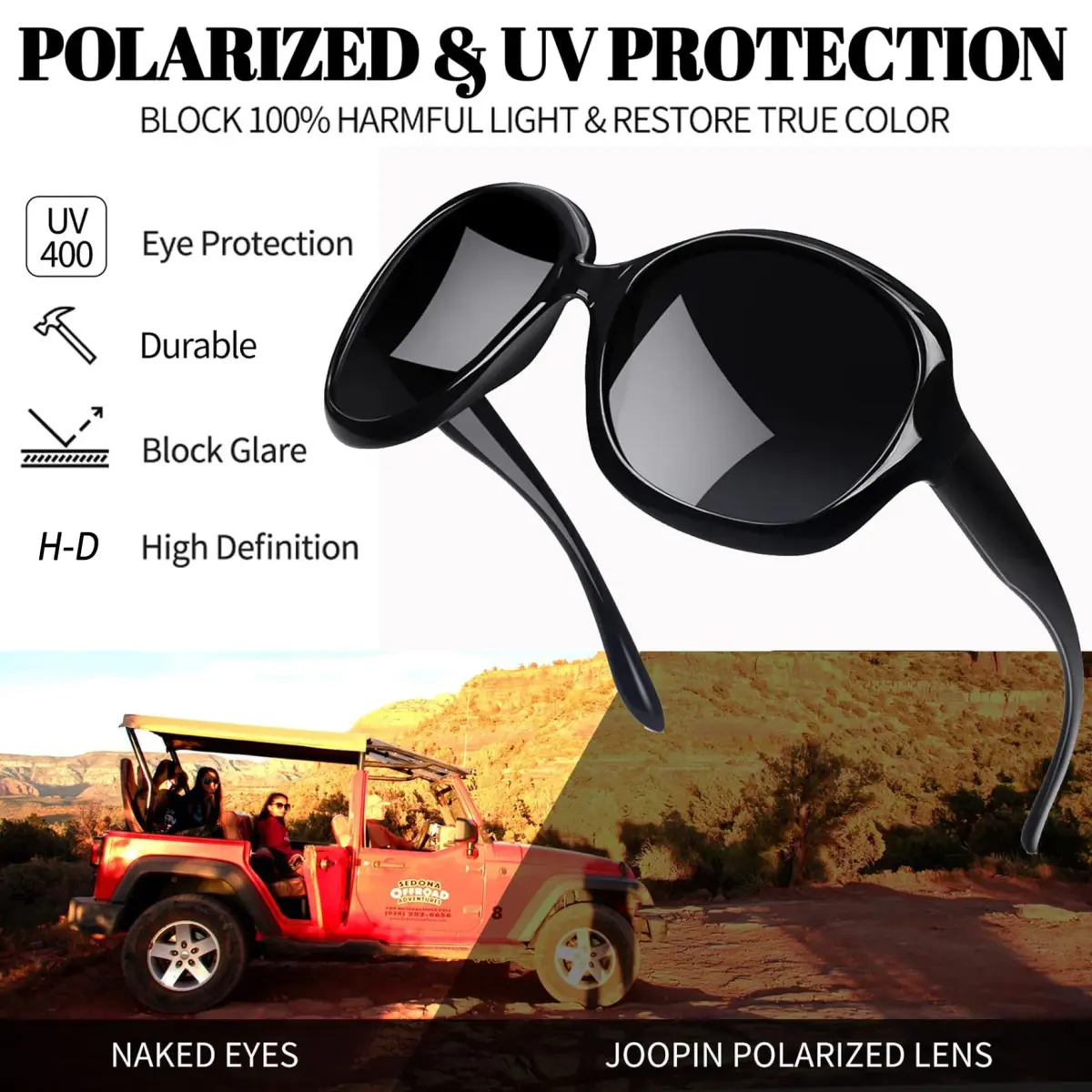 Joopin Oversized Butterfly Sunglasses for Women - D06 Black + Gradient Green Polarized UV400 - view 4
