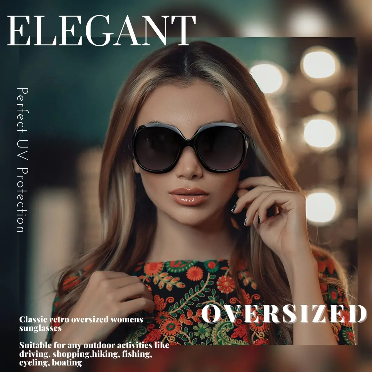 Joopin Oversized Butterfly Sunglasses for Women - D03 Black & White/Black Frame, Polarized UV400 - view 2