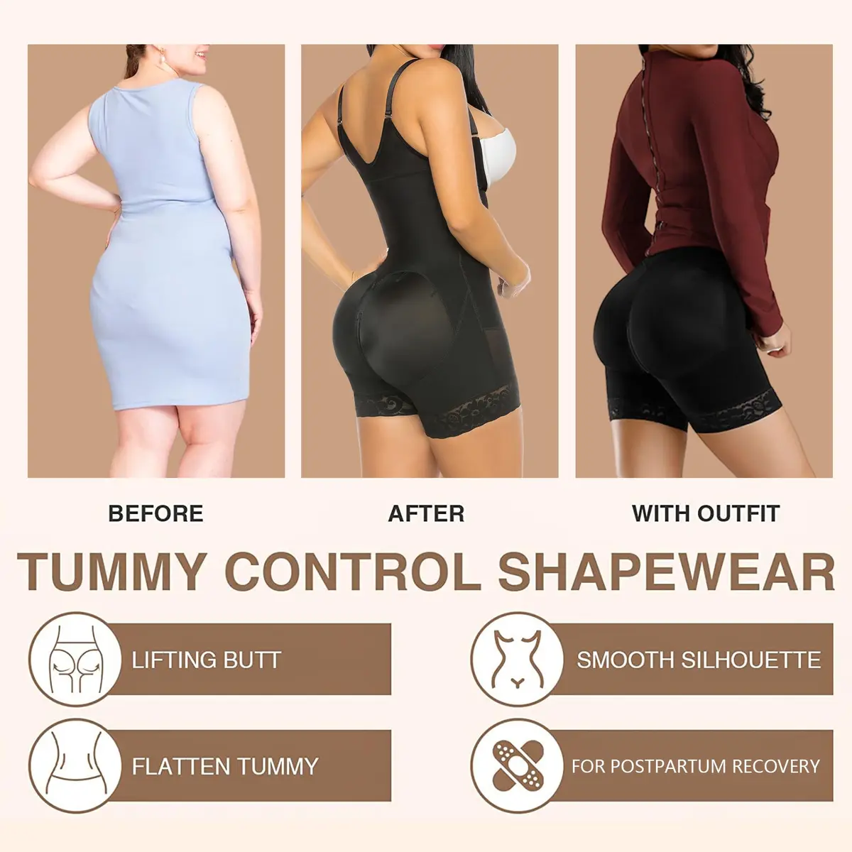 YIANNA Fajas Colombianas Shapewear for Women Tummy Control Body Shaper | Postpartum & Post Surgery Compression Garment - view 6