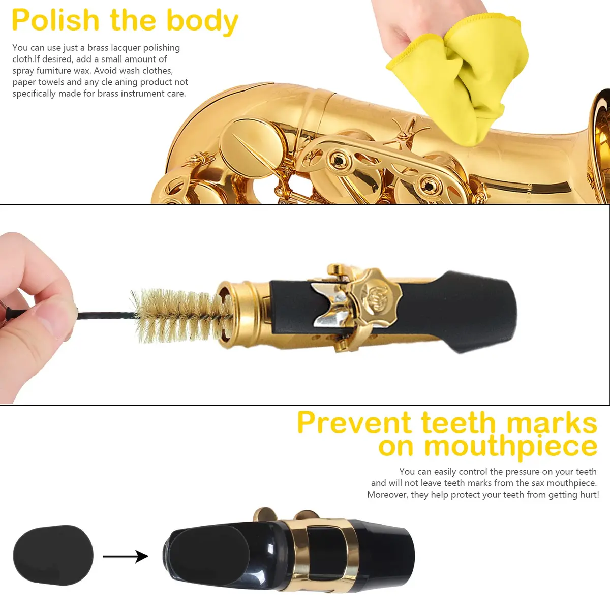 Eison Yellow Brass & Woodwind Instrument Cleaning Kit 8pcs | Sax & Clarinet Care - view 4