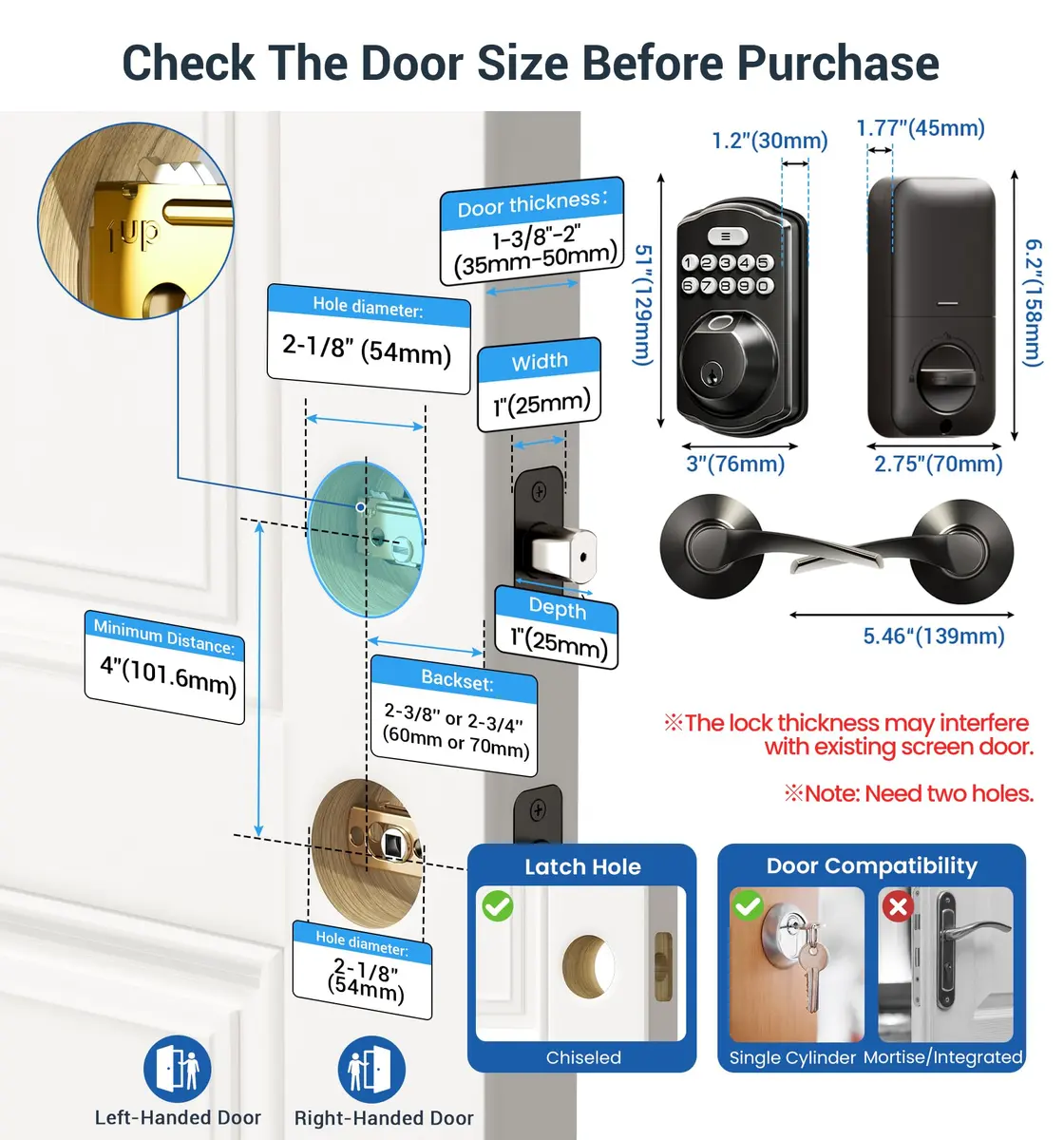 Veise KS02B Fingerprint Door Lock with 2 Lever Handles | Biometric, Keyless, Matte Black - view 6