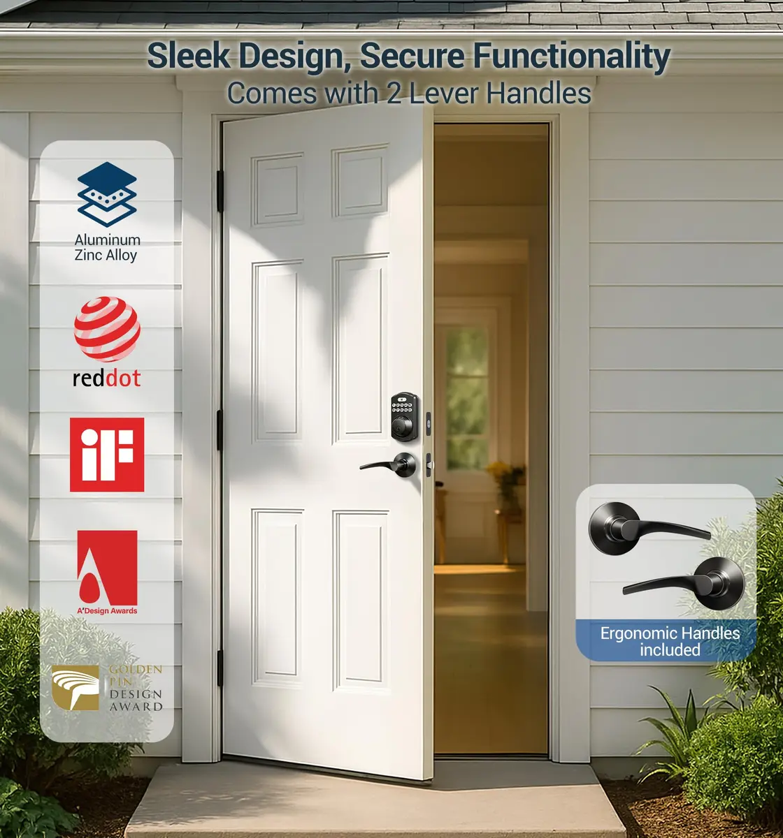 Veise KS02B Fingerprint Door Lock with 2 Lever Handles | Biometric, Keyless, Matte Black - view 7