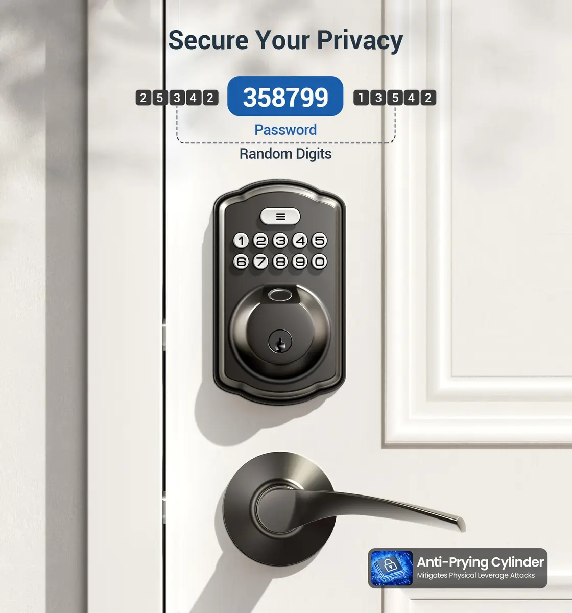 Veise KS02B Fingerprint Door Lock with 2 Lever Handles | Biometric, Keyless, Matte Black - view 8