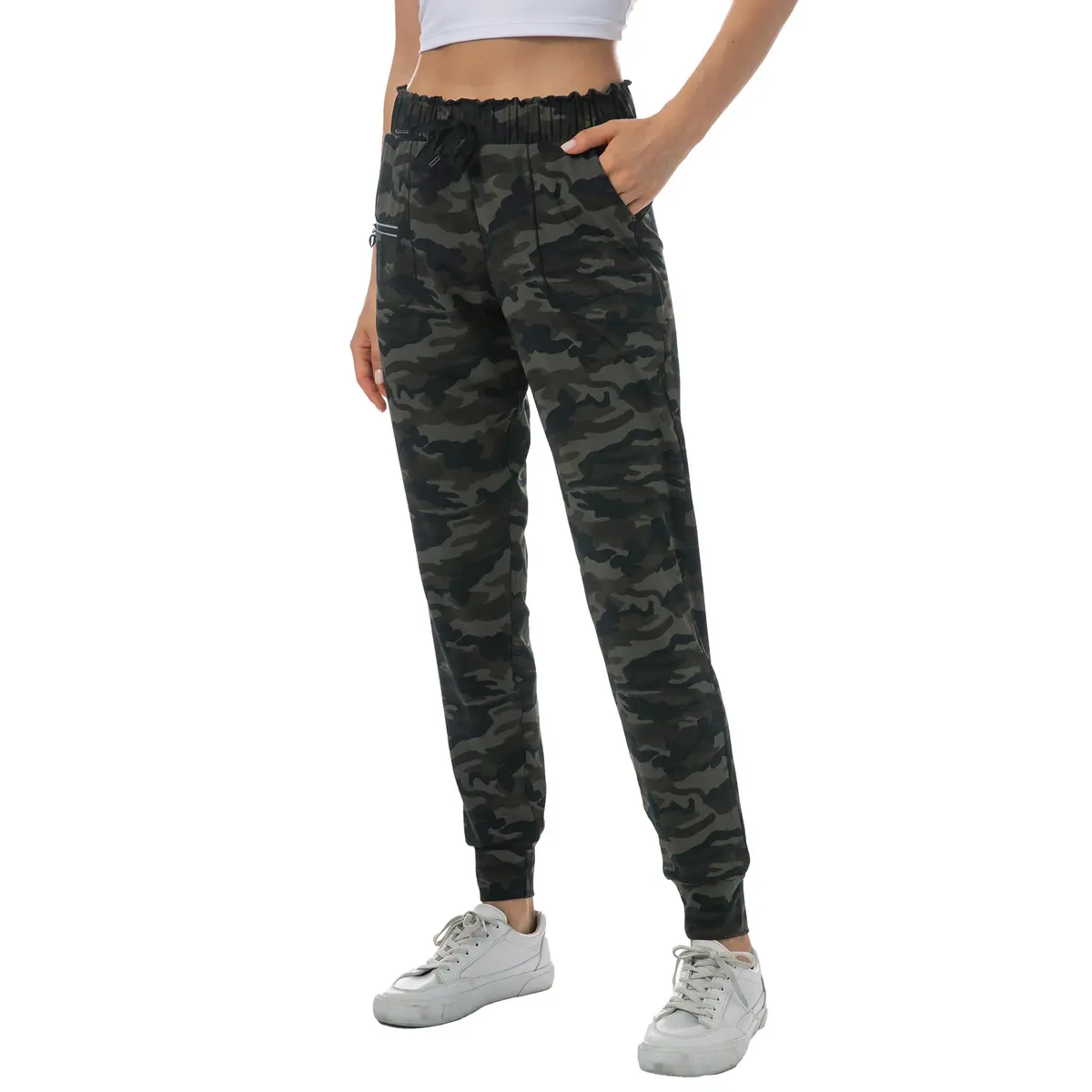 Haowind Women's Lightweight Athletic Joggers with Pockets Elastic Waist Workout Pants (Medium, Green Camo) | Petite-Friendly Tapered Sweatpants for Yoga, Running & Travel Lounge - view 5