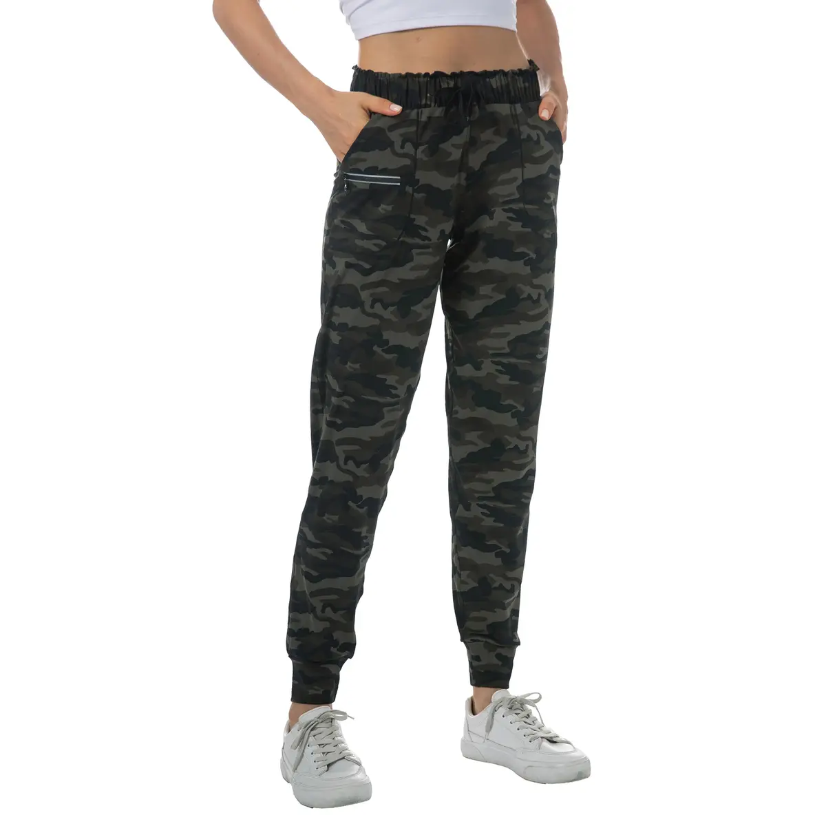 Haowind Women's Lightweight Athletic Joggers with Pockets Elastic Waist Workout Pants (Medium, Green Camo) | Petite-Friendly Tapered Sweatpants for Yoga, Running & Travel Lounge - view 2