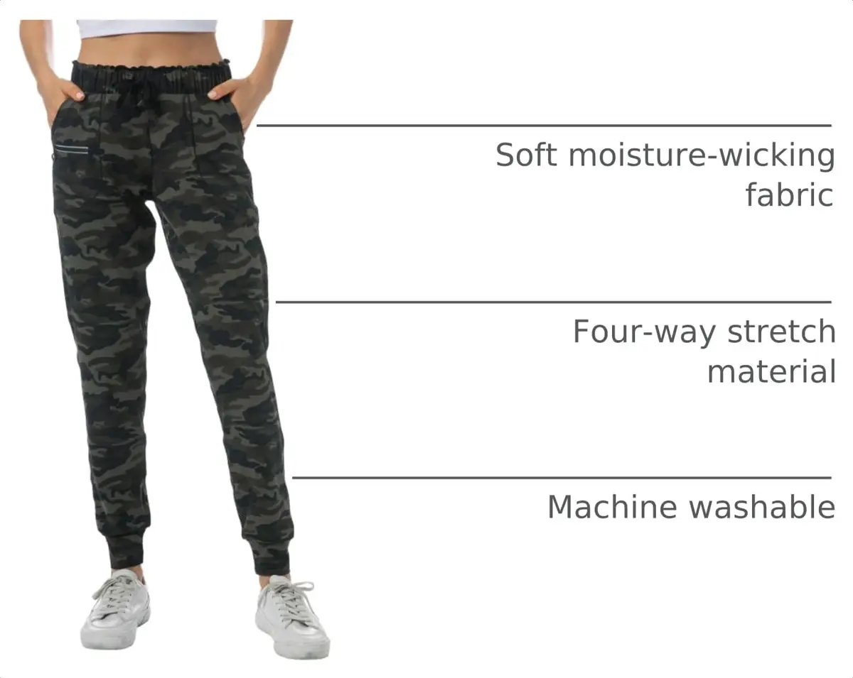 Haowind Women's Lightweight Athletic Joggers with Pockets Elastic Waist Workout Pants (Medium, Green Camo) | Petite-Friendly Tapered Sweatpants for Yoga, Running & Travel Lounge - view 4